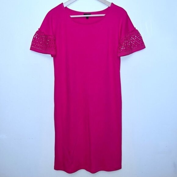 Talbots Pink Short Sleeve Lace / Eyelet Interlock Shift Mini Dress Size M Medium - Picture 2 of 9